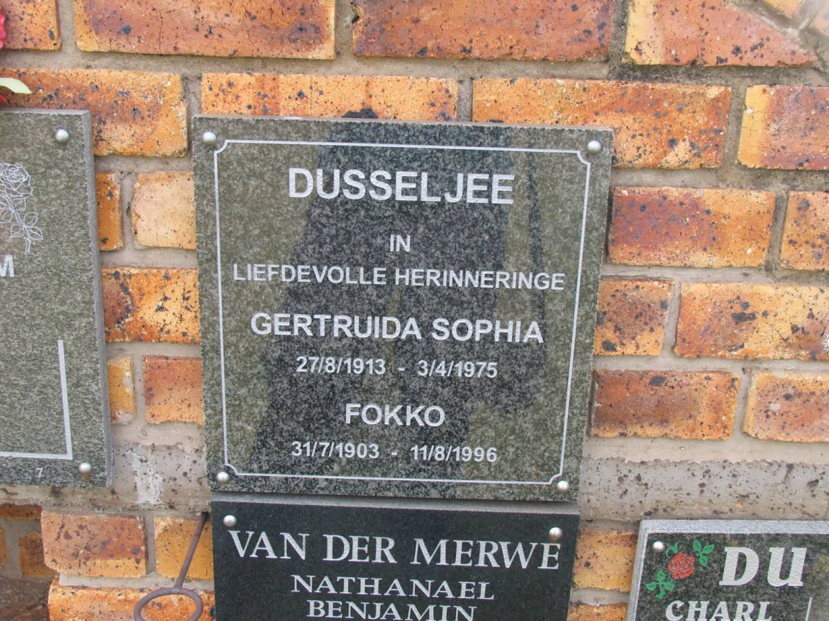 DUSSELJEE Fokko 1903-1996 &amp; Gertruida Sophia nee NAUDE 1913-1975