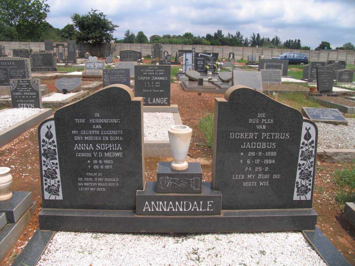 ANNANDALE Ockert Petrus Jacobus 1900-1984 &amp; Anna Sophia V.D. MERWE 1903-1971