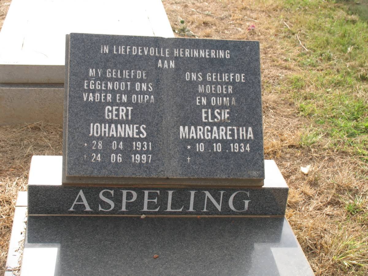 ASPELING Gert Johannes 1931-1997 &amp; Elsie Margaretha 1934-