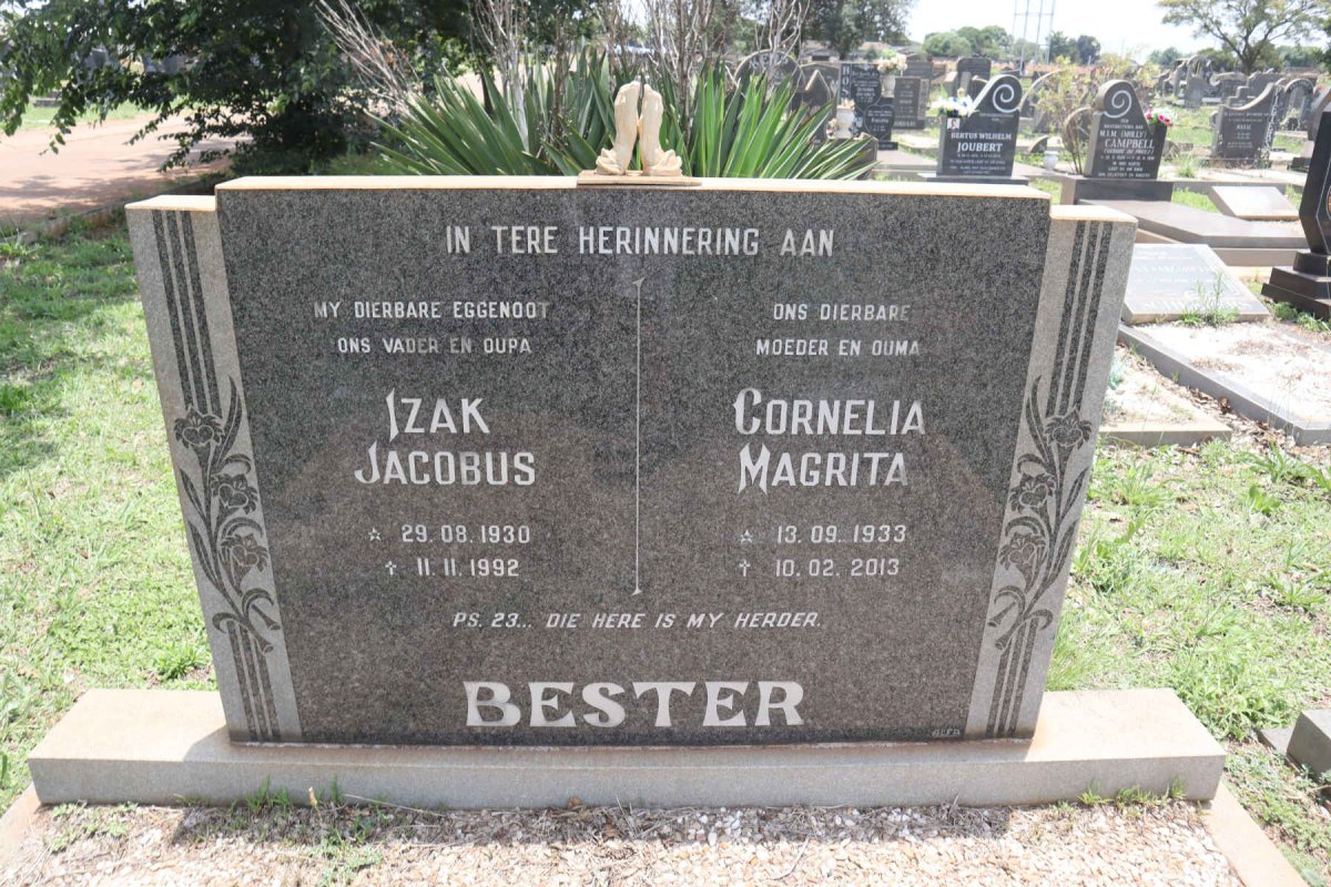 BESTER Izak Jacobus 1930-1992& Cornelia Magrita 1933-2013