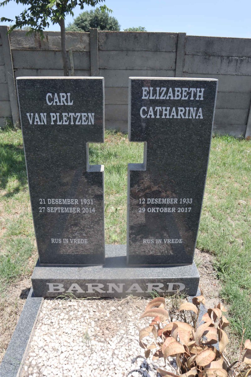 BARNARD Carl van Pletzen 1931-2014 & Elizabeth Catharina 1933-2017