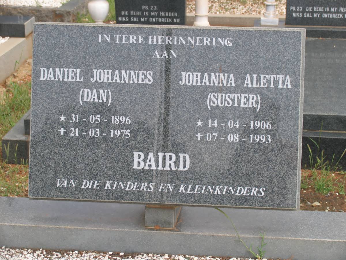 BAIRD Daniel Johannes 1896-1975 &amp; Johanna Aletta 1906-1993