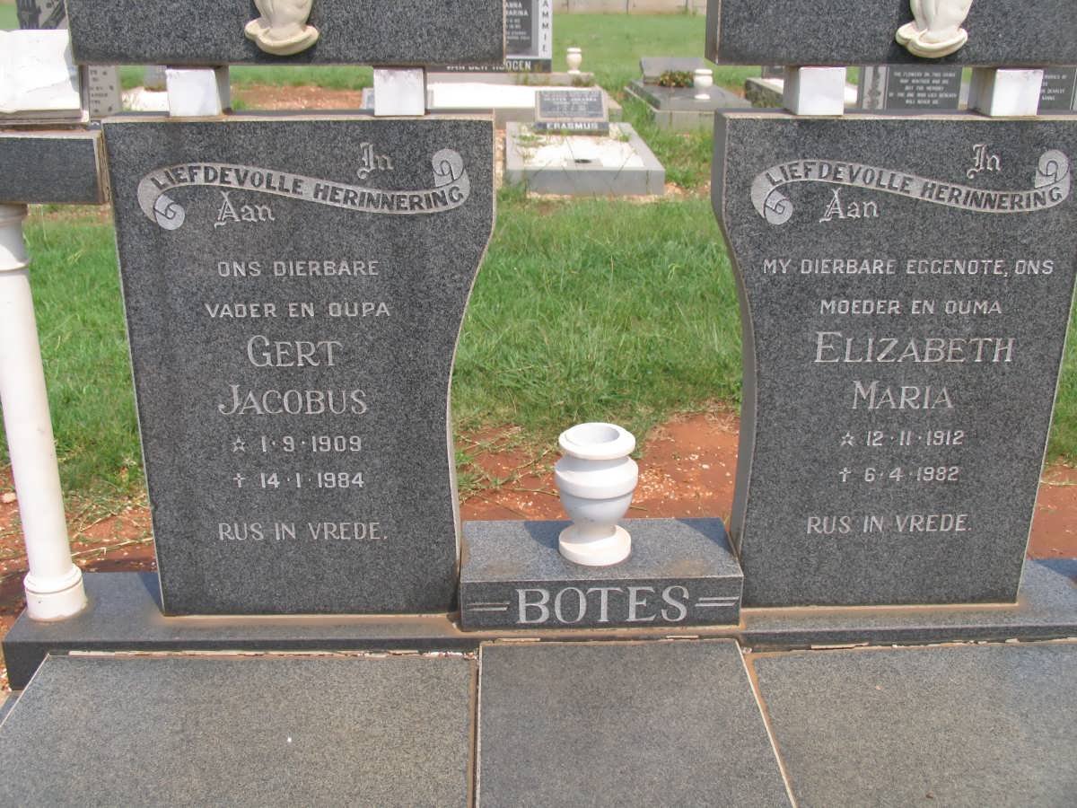 BOTES Gert Jacobus 1909-1984 &amp; Elizabeth Maria 1912-1982