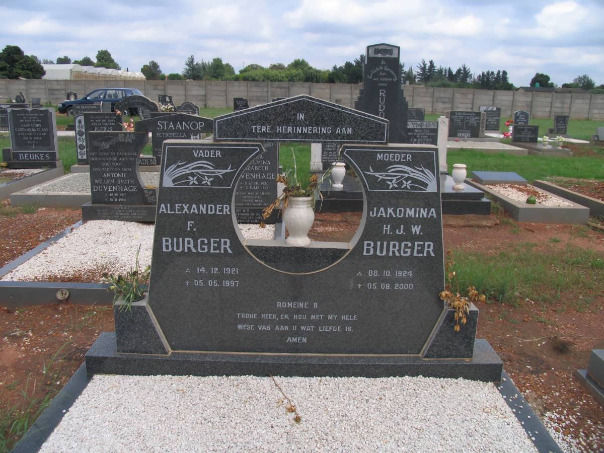 BURGER Alexander F. 1921-1997 &amp; Jakomina H.J.W. 1924-2000