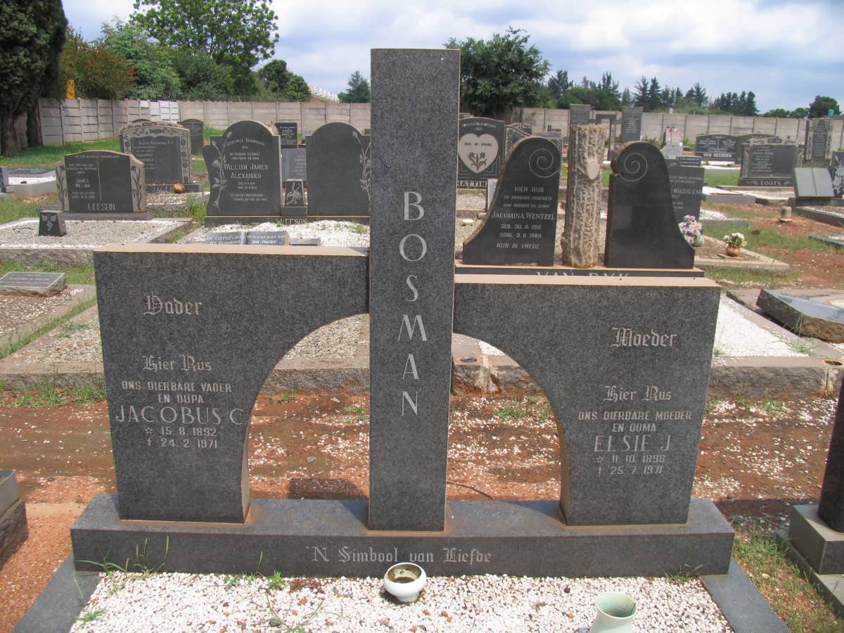 BOSMAN Jacobus C. 1892-1971 &amp; Elsie J. 1898-1971