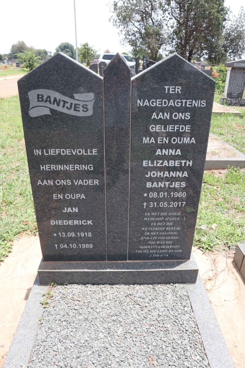 BANTJES Jan Diederick 1918-1989 :: BANTJES Anna Elizabeth 1960-2017
