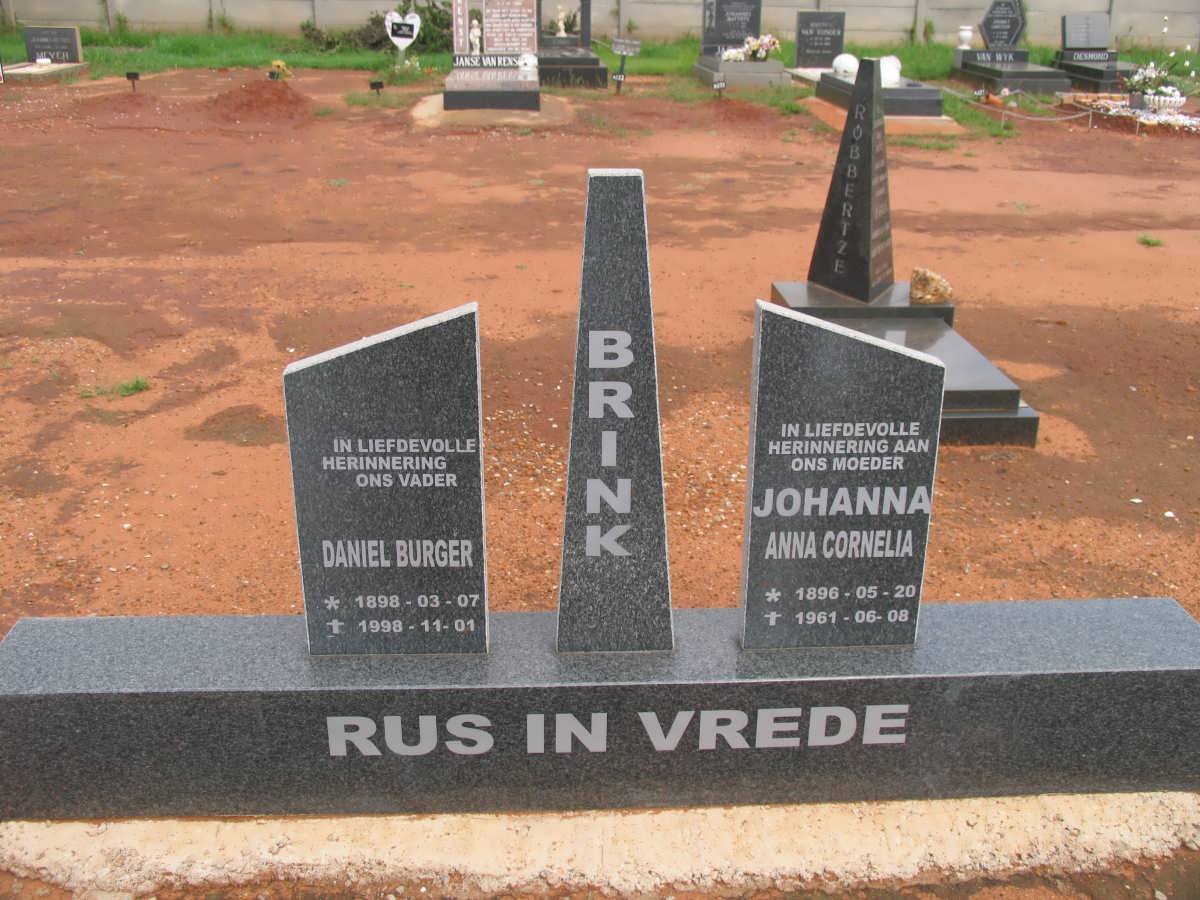 BRINK Daniel Burger 1898-1998 Johanna Anna Cornelia 1896-1961