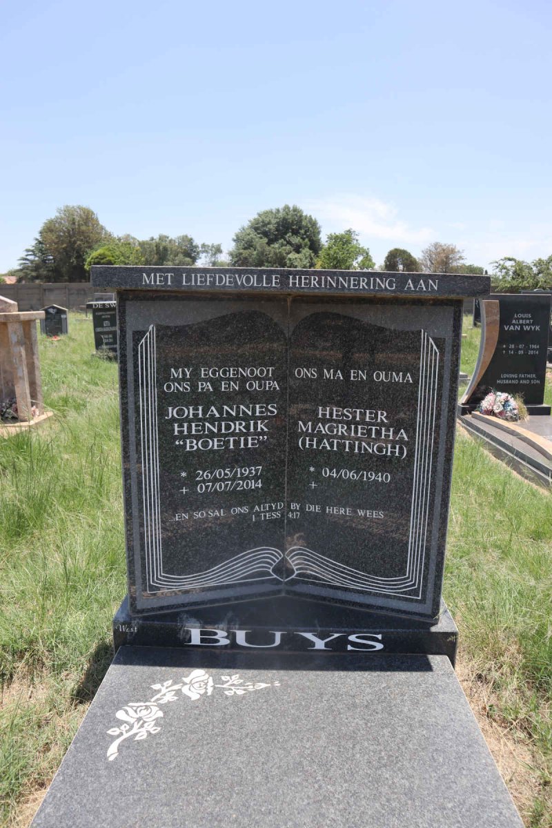 BUYS Johannes Hendrik 1937-2014 & Hester Magrietha HATTINGH 1940- 