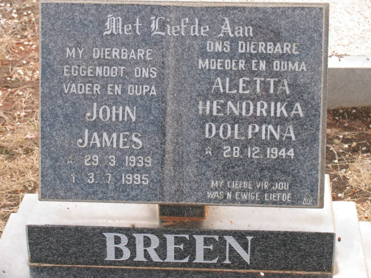 BREEN John James 1939-1995 &amp; Aletta Hendrika Dolpina 1944-