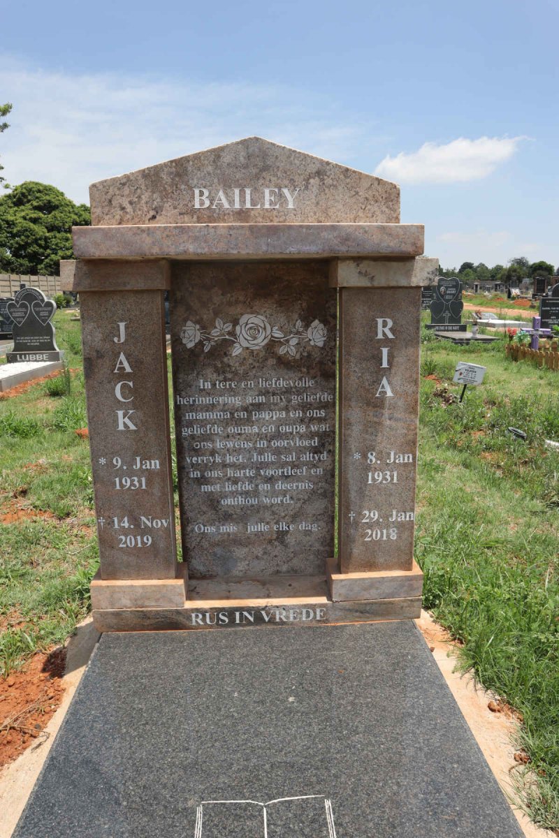 BAILEY Jack 1931-2019 & Ria 1931-2018
