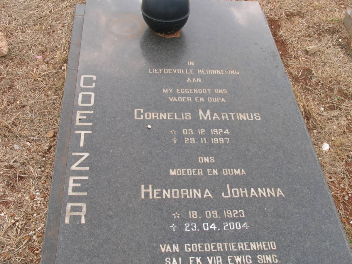 COETZER Cornelis Martinus 1924-1997 &amp; Hendrina Johanna 1923-2004