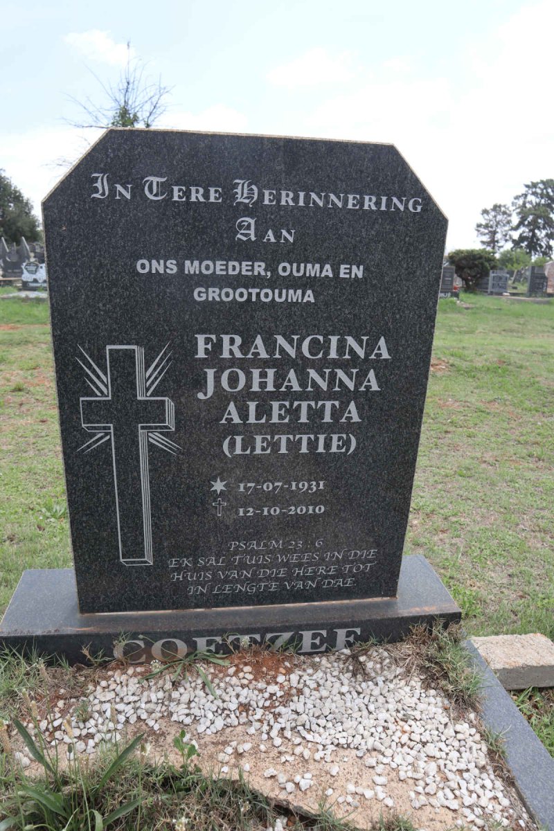 COETZEE Francina Johanna Aletta 1931-2010