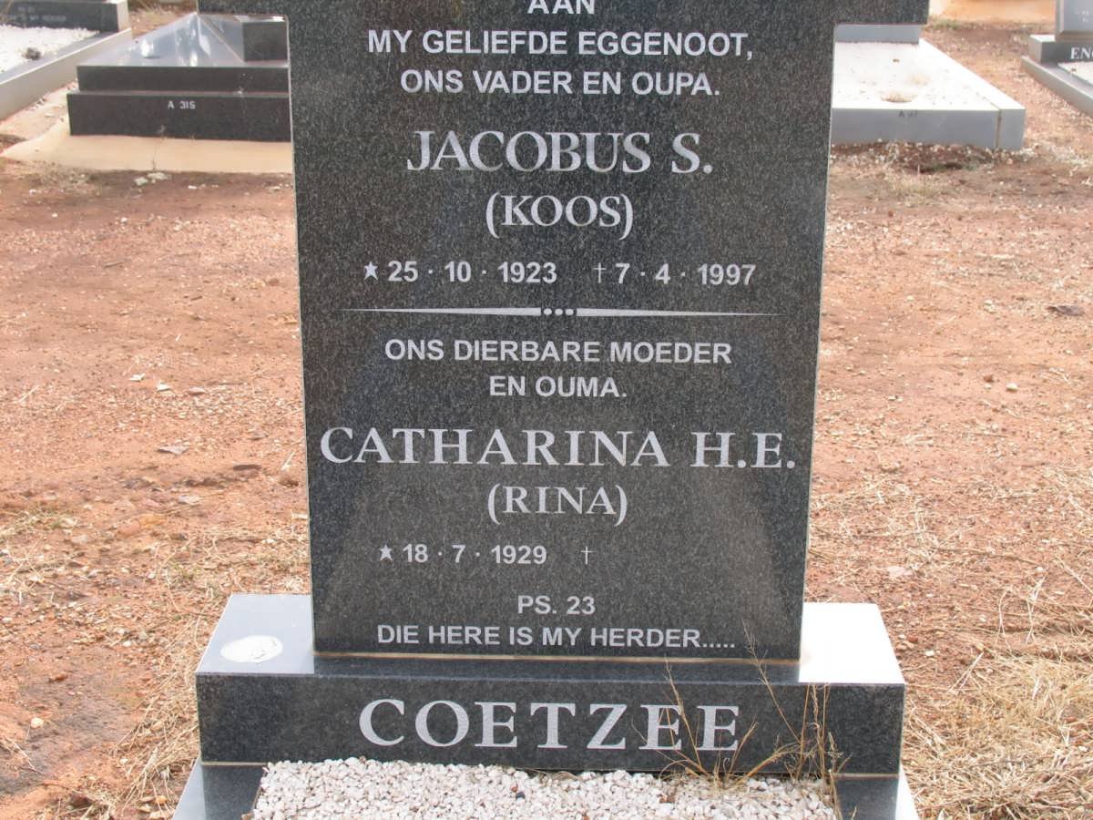 COETZEE Jacobus S. 1923-1997 &amp; Catharina H.E. 1929-