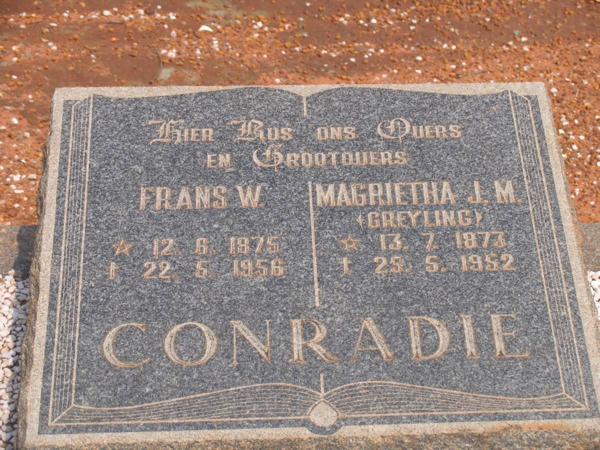 CONRADIE Frans W. 1875-1956 &amp; Magrietha J.M. GREYLING 1873-1952