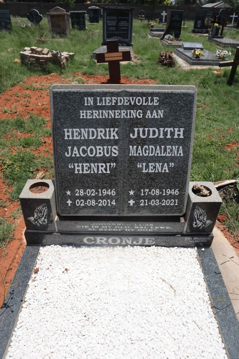 CRONJE Hendrik Jacobus 1946-2014 & Judith Magdalena 1946-2021