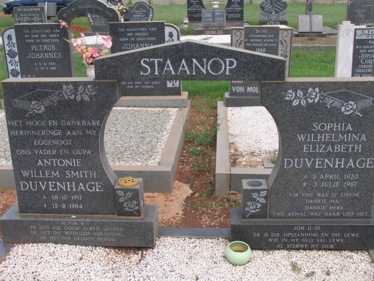DUVENHAGE Antonie Willem Smith 1917-1984 &amp; Sophia Wilhelmina 1920-1987