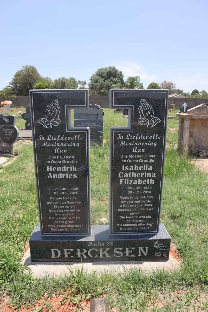 DERCKSEN Hendrik Andries 1928-2020 & Isabella Catherina Elizabeth 1934-2014