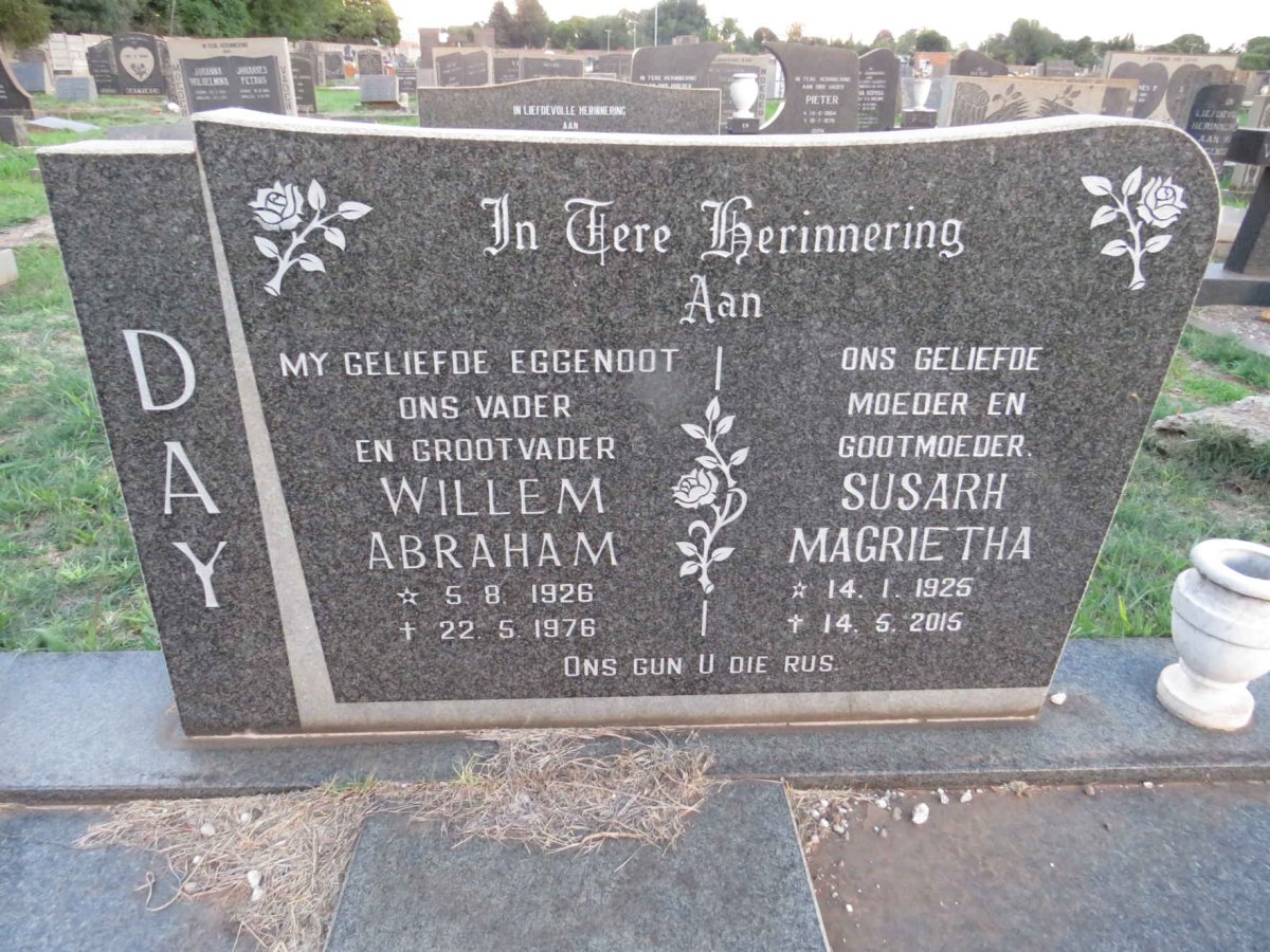 DAY Willem Abraham 1926-1976 & Susarh Magrietha 1925-2015