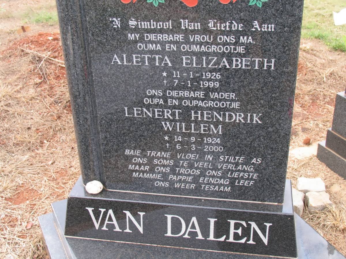 DALEN Lenert Hendrik Willem, van 1924-2000 &amp; Aletta Elizabeth 1926-1999