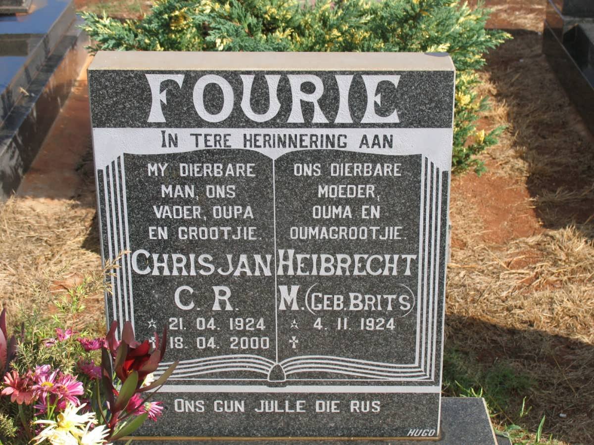 FOURIE Chrisjan C.R. 1924-2000 &amp; Heibrecht M. BRITS 1924-