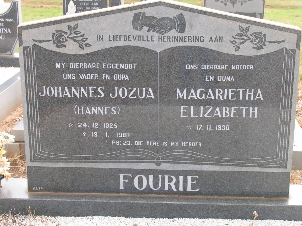 FOURIE Johannes  Jozua 1925-1988 &amp; Margarietha Elizabeth 1930-