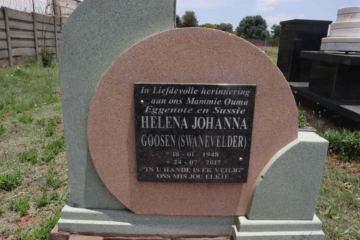 GOOSEN Helena Johanna nee SWANEVELDER 1948-2017