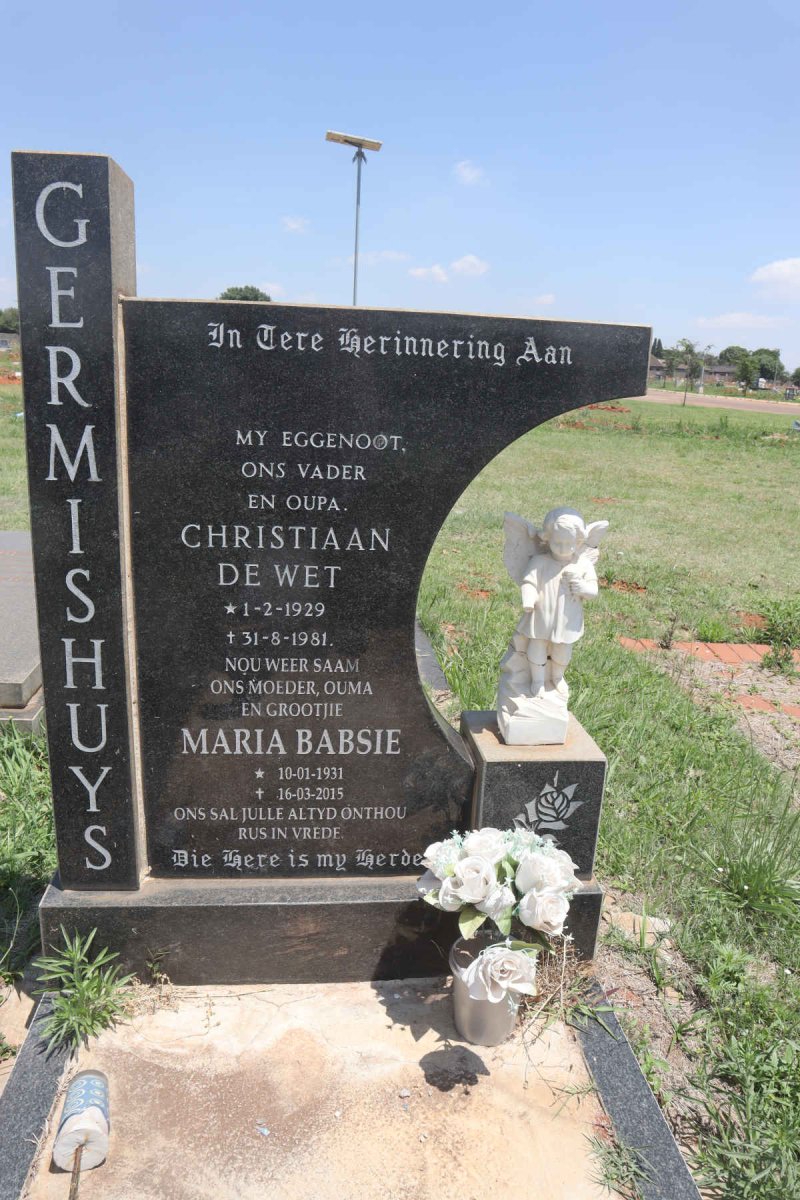 GERMISHUYS Christiaan De Wet 1929-1981 & Maria Babsie 1931-2015