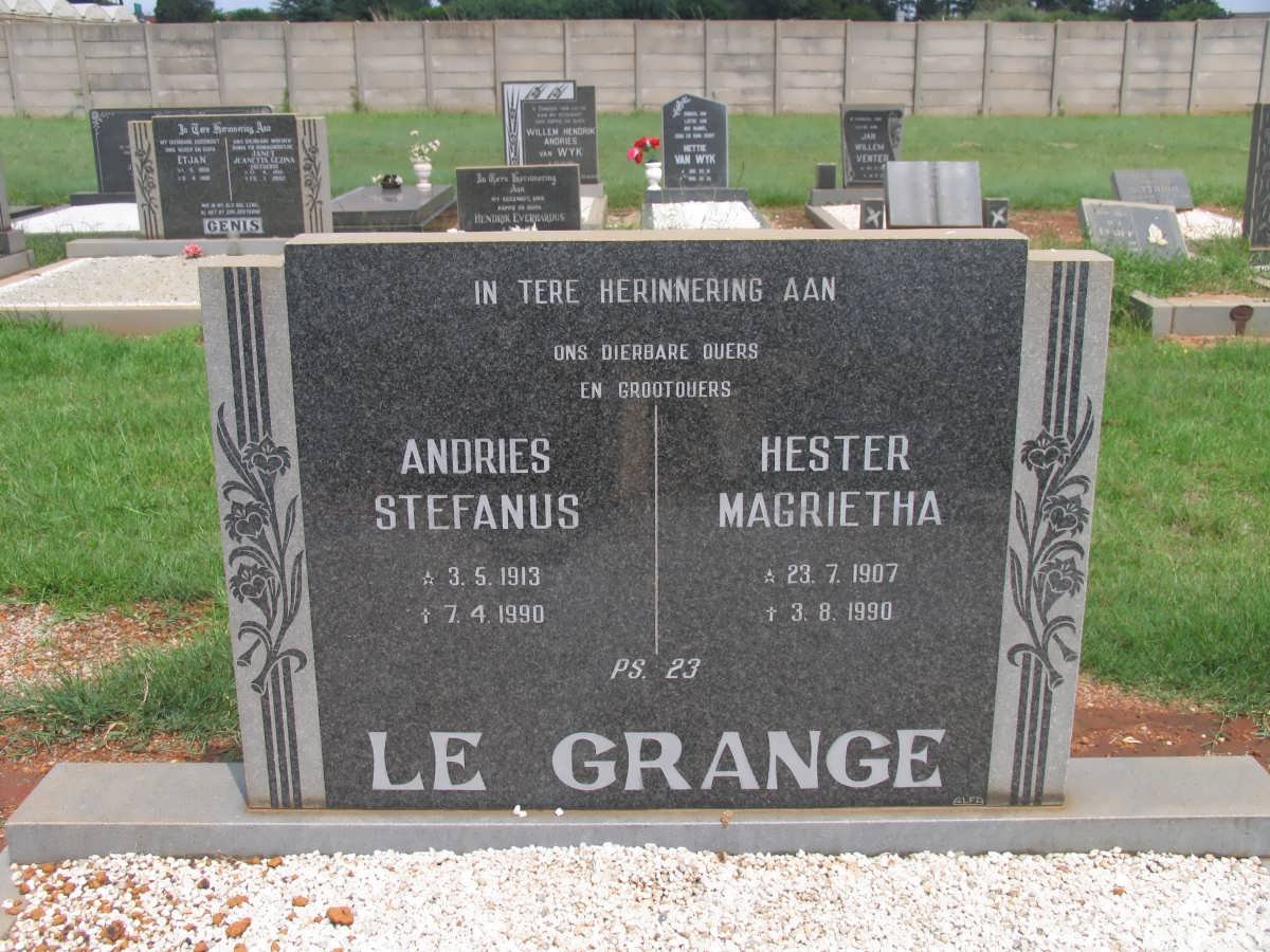 GRANGE Andries Stefanus, le 1913-1990 &amp; Hester Magrietha 1907-1990