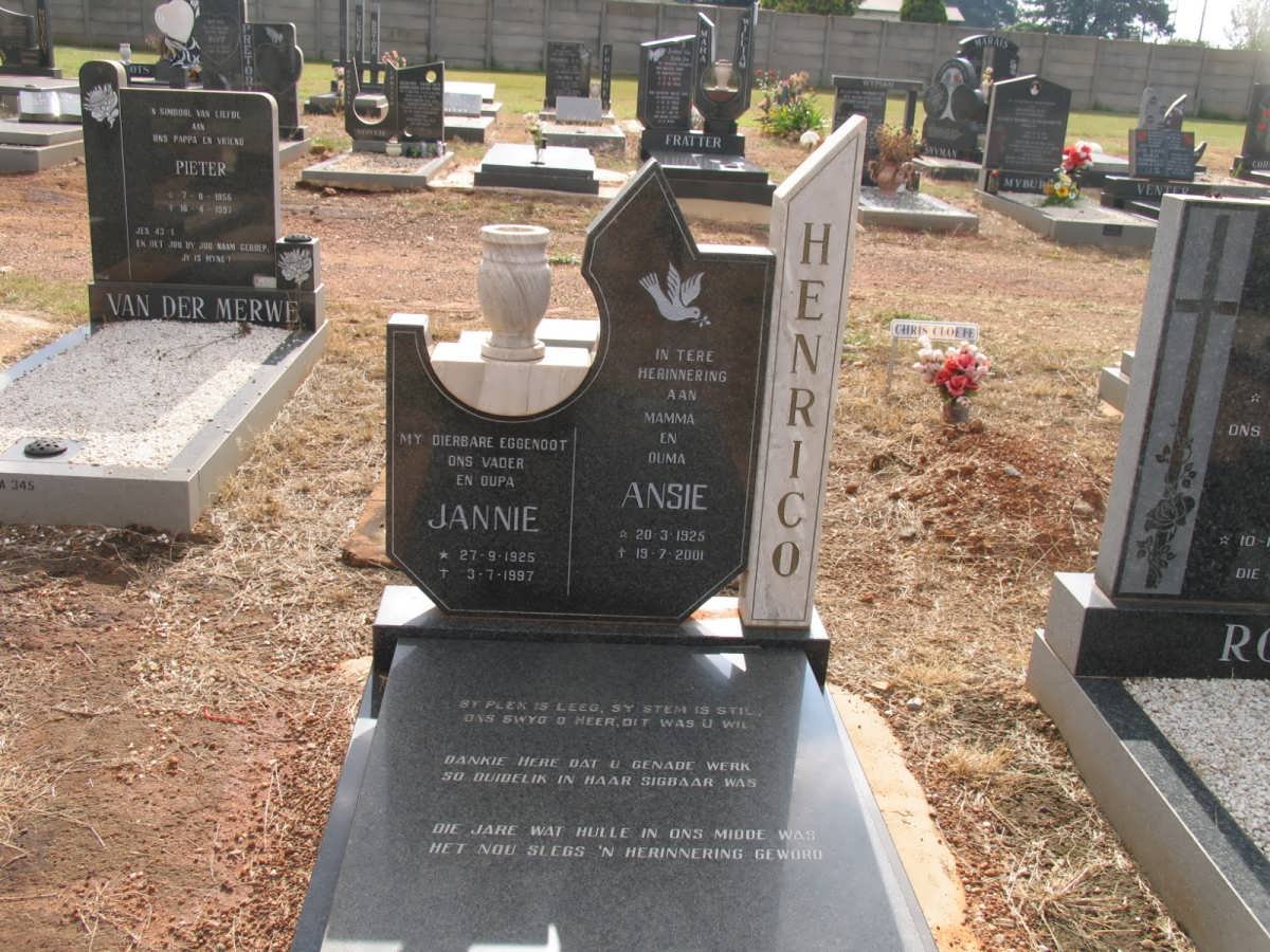 HENRICO Jannie 1925-1997 &amp; Ansie 1925-2001