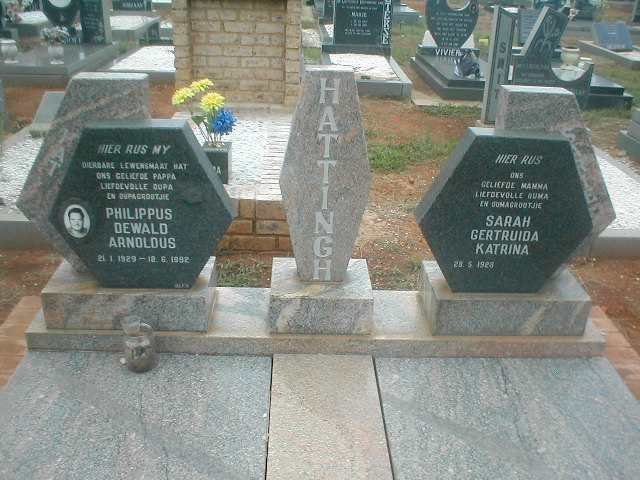 HATTINGH Philippus Dewald Arnoldus 1929-1992 &amp; Sarah Gertruida Katrina 1928-
