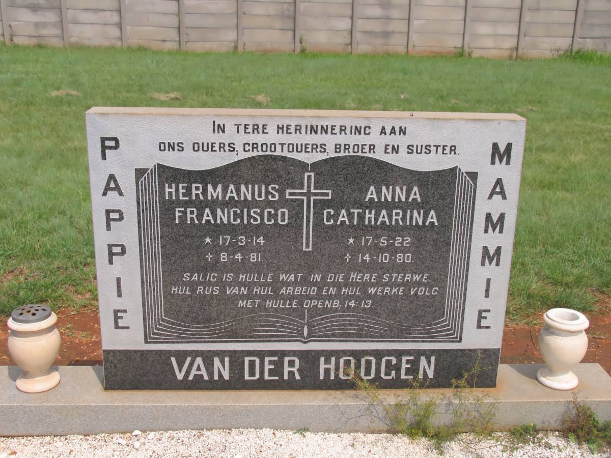 HOOGEN Hermanus Francisco, van der 1914-1981 &amp; Anna Catharina 1922-1980