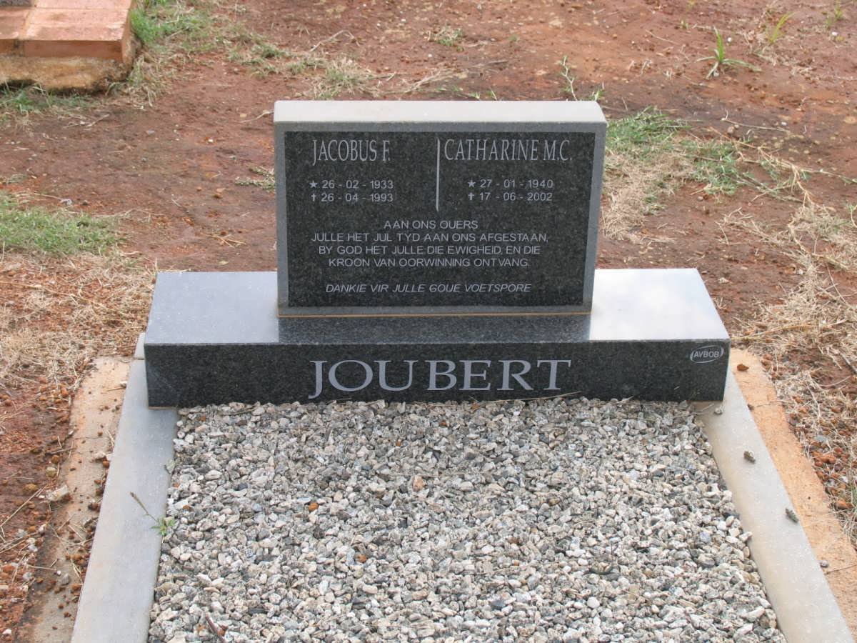 JOUBERT Jacobus F. 1933-1993 &amp; Catharine M.C. 1940-2002