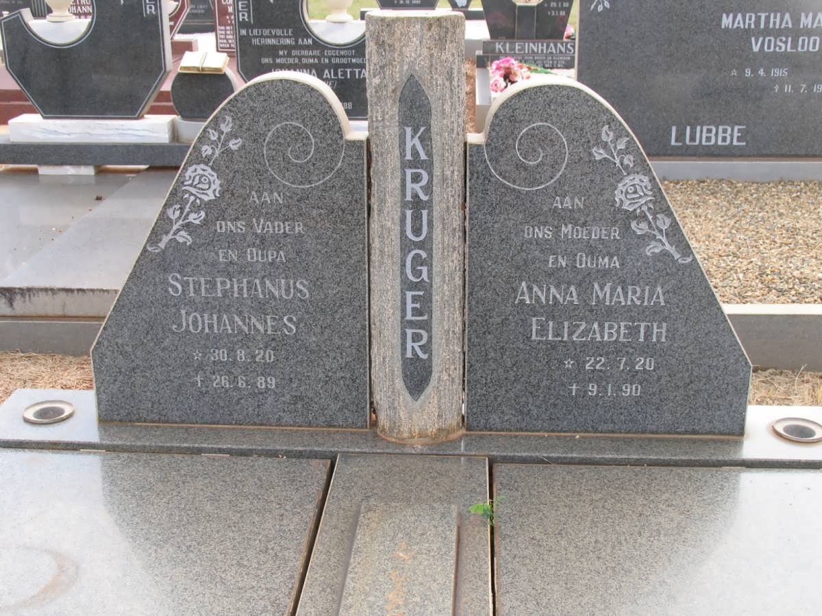 KRUGER Stephanus Johannes 1920-1989 &amp; Anna Maria Elizabeth 1920-1990