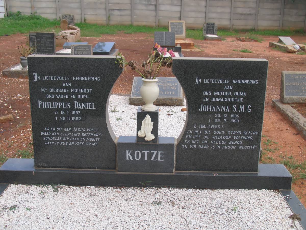 KOTZE Philippus Daniel 1897-1982 &amp; Johanna S.M.G. 1905-1998
