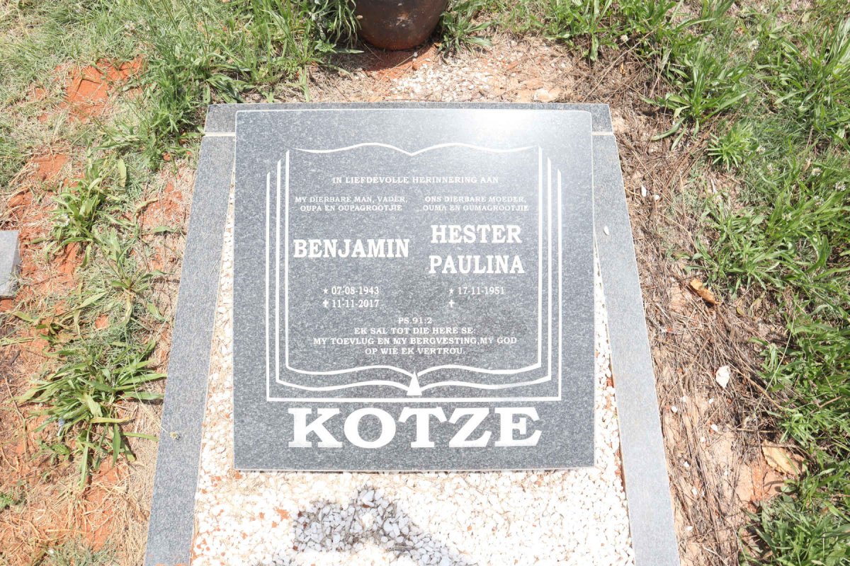 KOTZE Benjamin 1943-2017 & Hester Paulina 1951- 