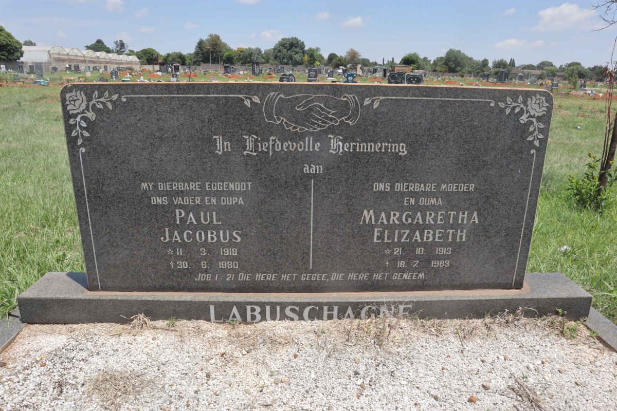 LABUSCHAGNE Paul Jacobus 1918-1980 & Margaretha Elizabeth 1913-1983