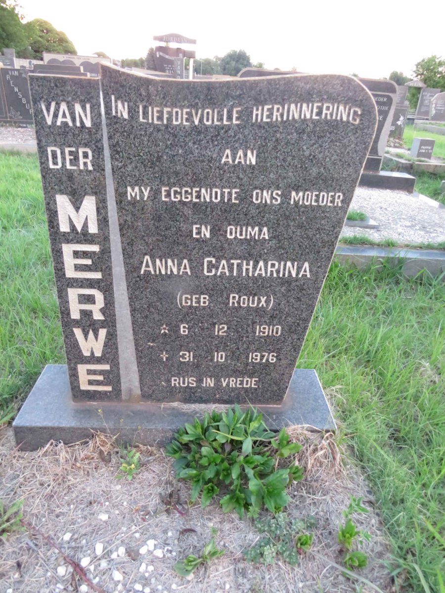 MERWE Anna Catharina, van der nee ROUX 1910-1976