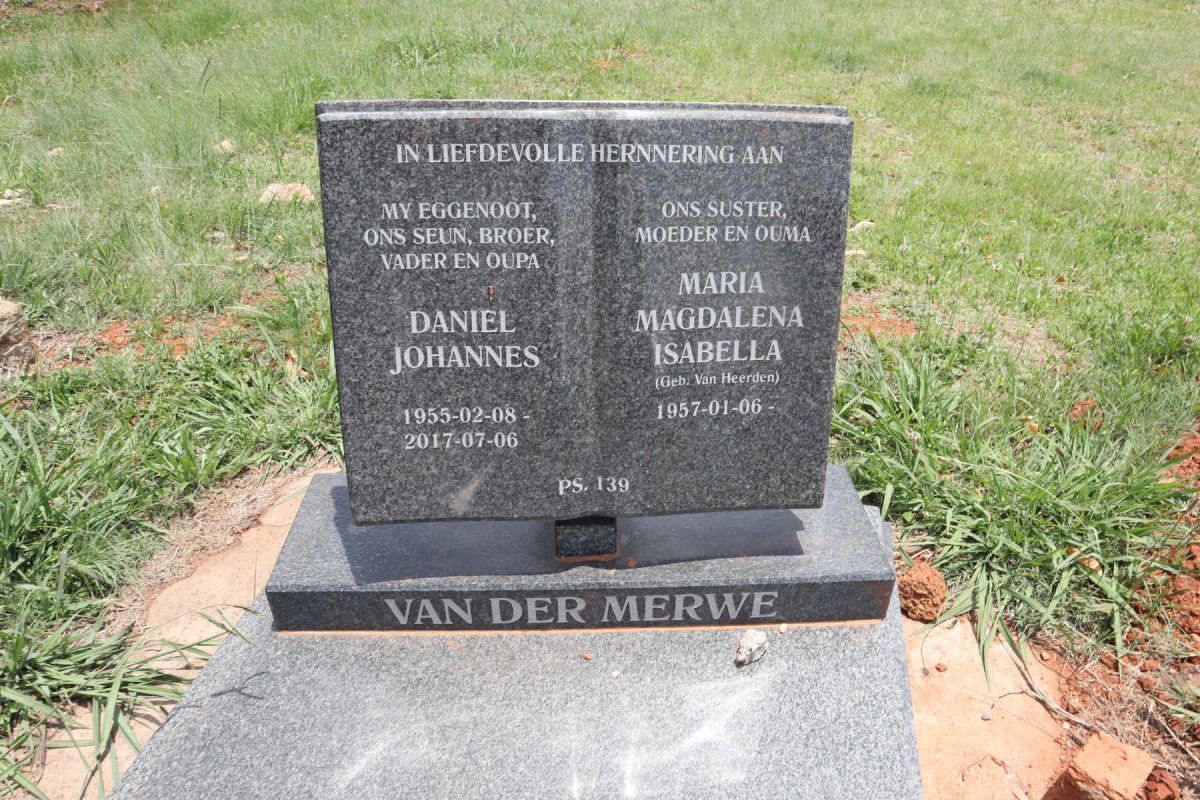 MERWE Daniel Johannes, van der 1955-2017 & Maria Magdalena Isabella VAN HEERDEN 1957- 