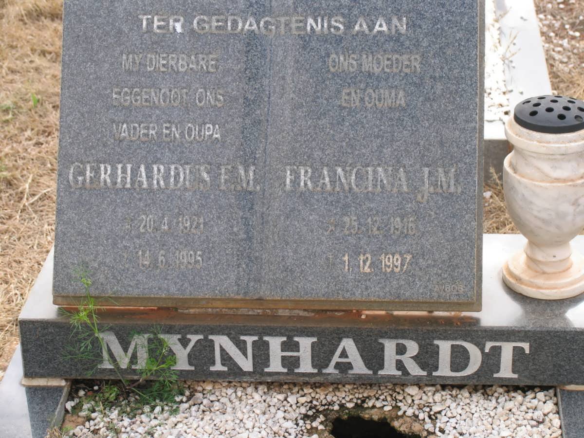 MYNHARDT Gerhardus F.M. 1921-1995 &amp; Francina J.M. 1916-1997