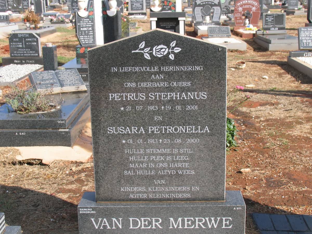 MERWE Petrus Stephanus, van der 1913-2001 & Susara Petronella 1913-2000