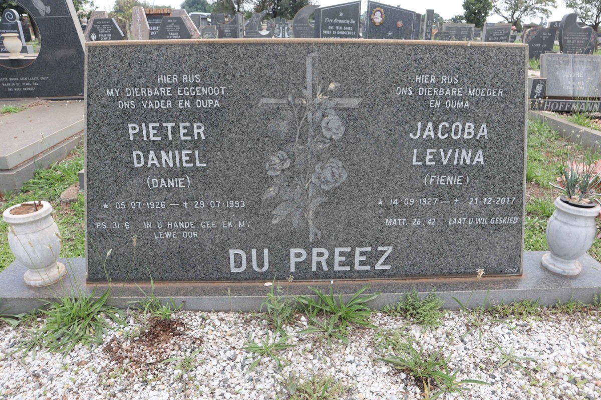 PREEZ Pieter Daniel, du 1926-1993 & Jacoba Levina 1927-2017