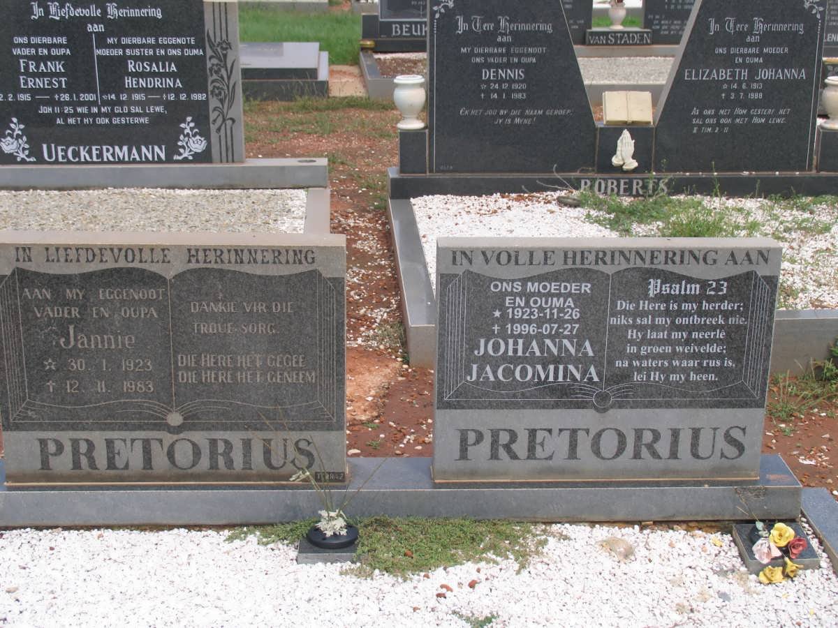 PRETORIUS Jannie 1923-1983 &amp; Johanna Jacomina 1923-1996