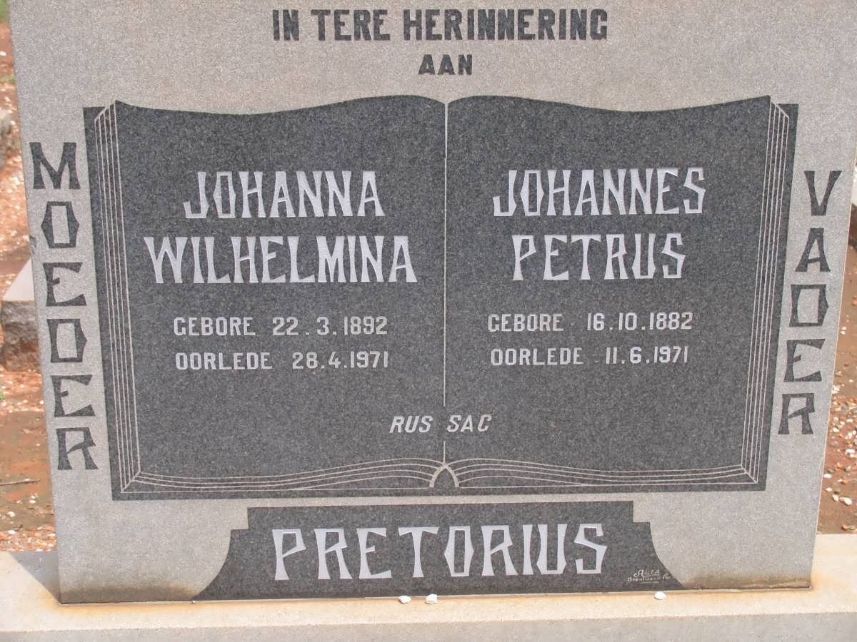 PRETORIUS Johannes Petrus 1882-1971 &amp; Johanna Wilhelmina 1892-1971