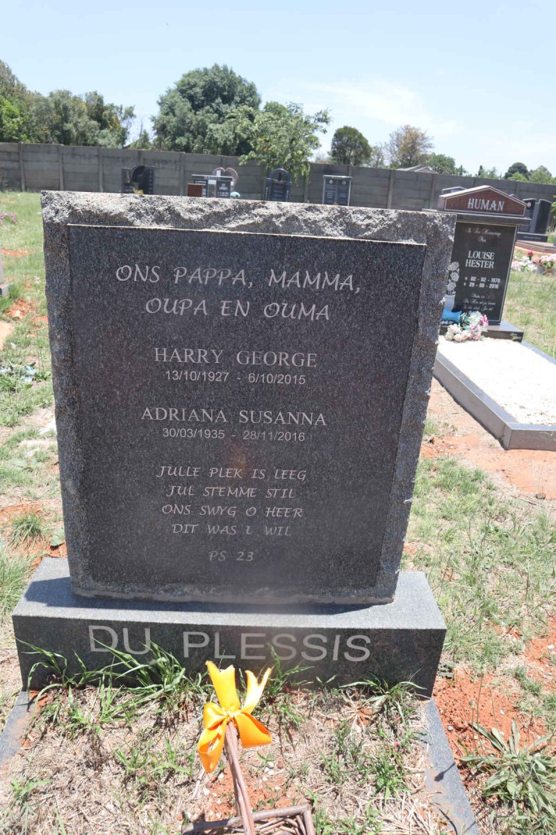 PLESSIS Harry George, du 1927-2015 & Adtiana Susanna 1935-2016