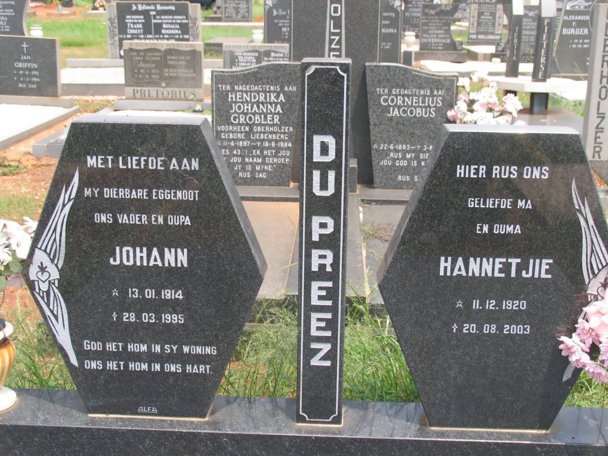PREEZ Johann, du 1914-1995 &amp; Hannetjie 1920-2003