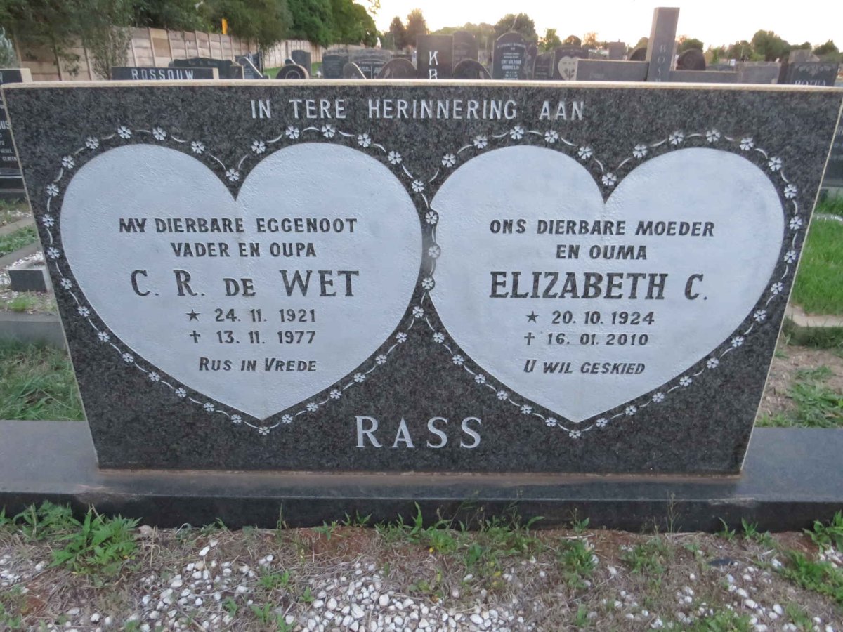 RASS C.R. de Wet 1921-1977 & Elizabeth C. 1924-2010