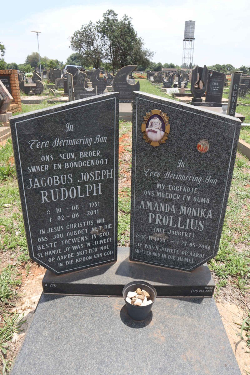 RUDOLPH Jacobus Joseph 1951-2011 & Amanda Monika voorheen PROLLIUS nee JOUBERT 1958-2006