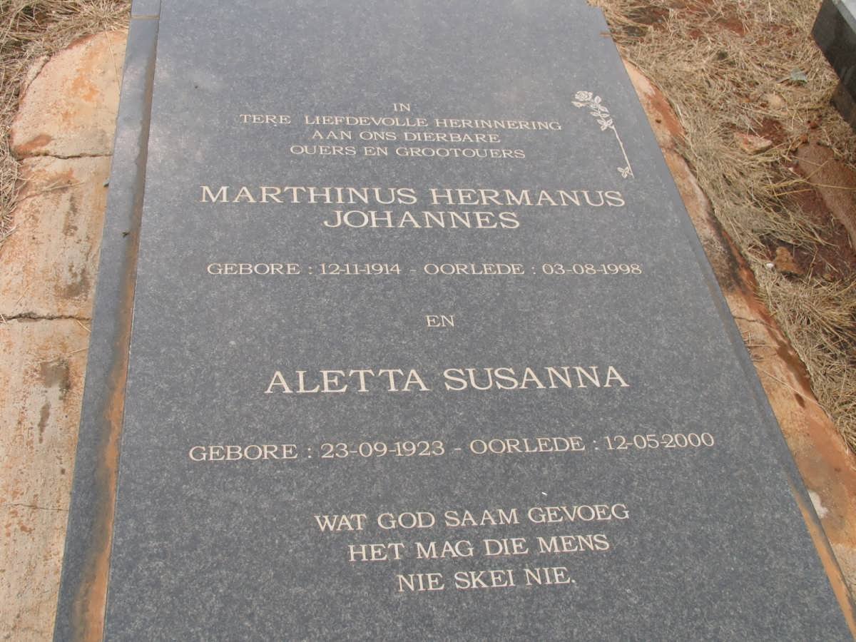 ROUX Marthinus Hermanus Johannes, le 1914-1998 &amp; Aletta  Susanna 1923-2000
