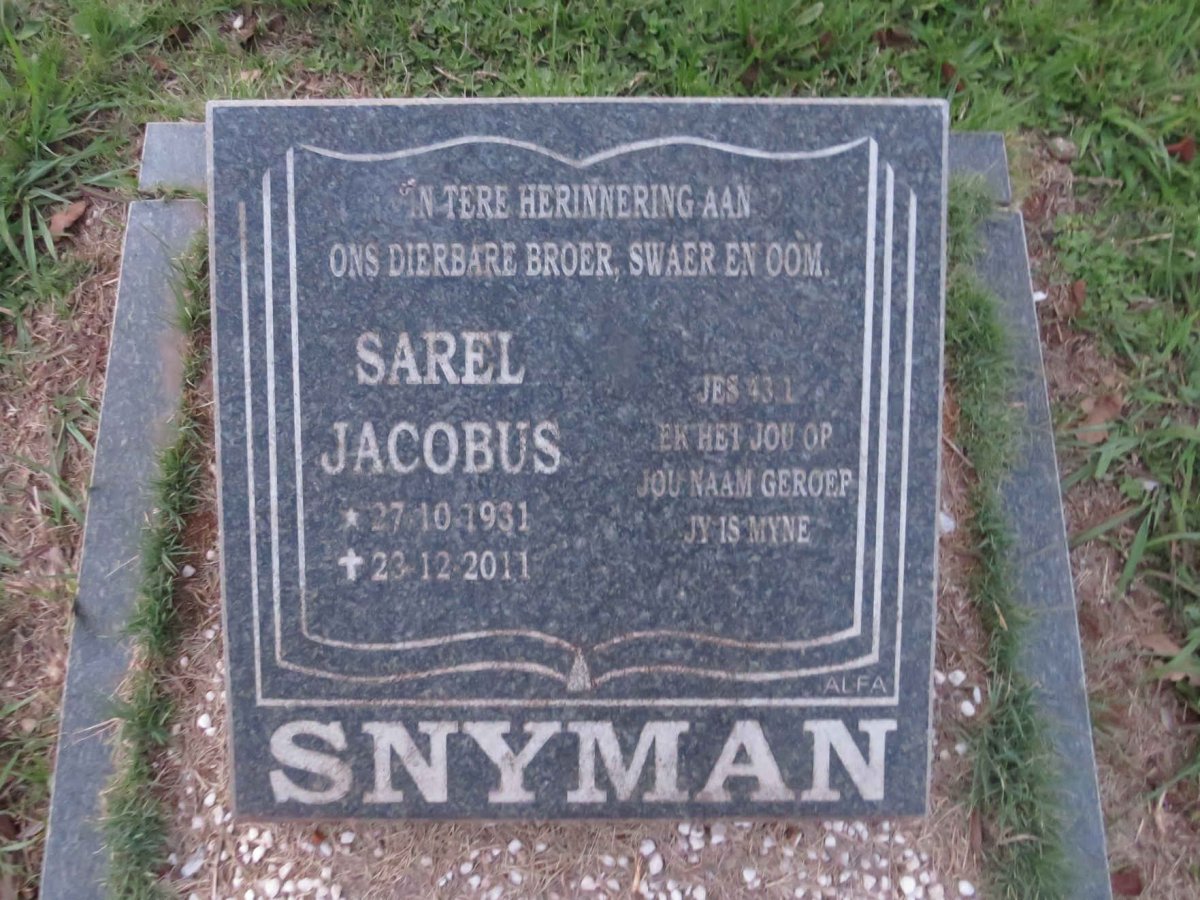 SNYMAN Sarel Jacobus 1931-2011