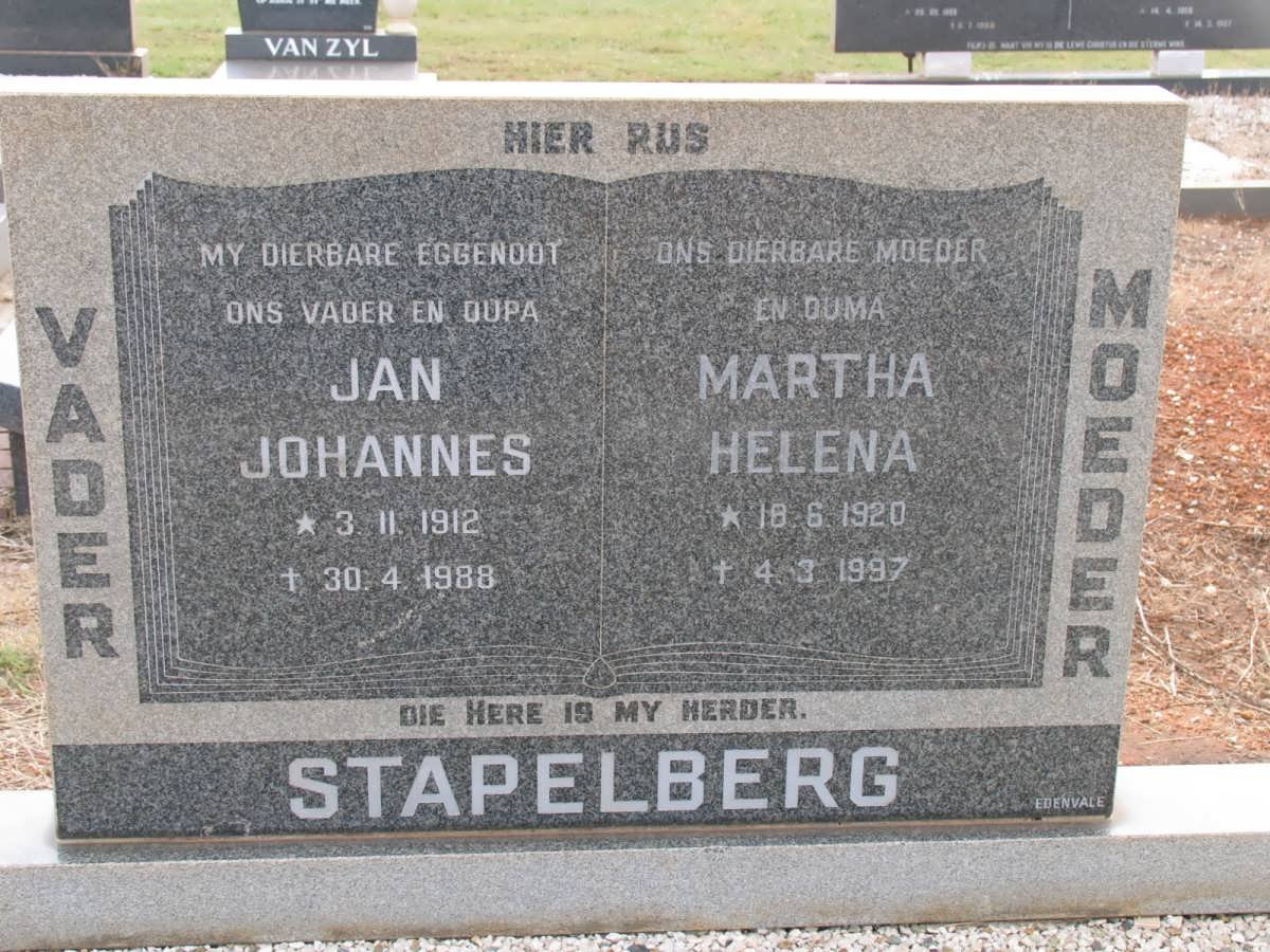 STAPELBERG Jan Johannes 1912-1988 &amp; Martha Helena 1920-1997